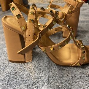 Gold studded nude heels